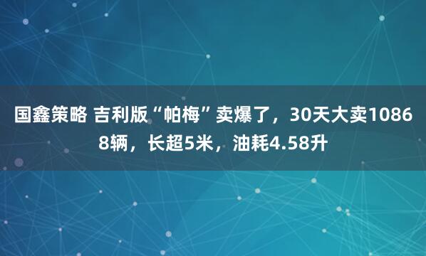 国鑫策略 吉利版“帕梅”卖爆了，30天大卖10868辆，长超5米，油耗4.58升