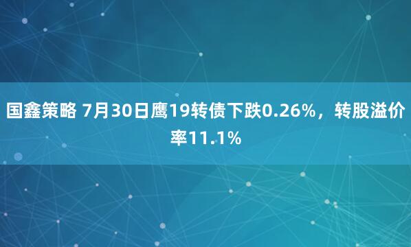 国鑫策略 7月30日鹰19转债下跌0.26%，转股溢价率11.1%